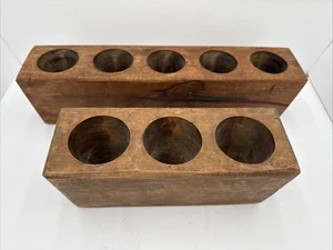 Lot Of 2 (5)& (3) Hole Wooden Sugar Mold Wood Candle Holder Primitive - Picture 1 of 7