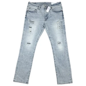 American Eagle Airflex 360 Jeans Distressed Patched Mens 34x30 Slim Cloudy Blue - Picture 1 of 19