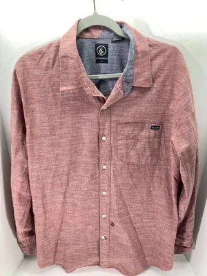 Volcom Button Up Shirt Mens L Heather Pink Slim Fit Long Sleeve Logo Pocket - Image 1 of 4