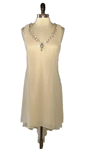 NEW VINCE CAMUTO Size 10 Sheath Dress Beige Sleeveless Rhinestones High Low - Picture 1 of 7