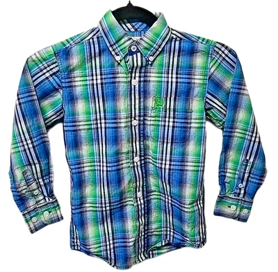 Camisa manga longa Cinch Boys tamanho XS 4/5 verde preta azul xadrez botão para baixo - Imagem 1 de 4