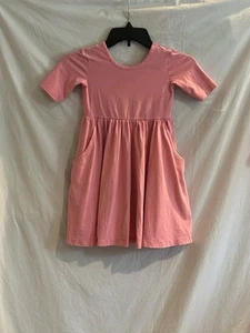 Hanna Andersson Girls Size 5 110cm Pink Short Sleeve Skater Dress Pockets - Picture 1 of 9
