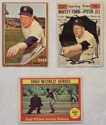 Whitey Ford Topps Baseball Card Lot Collection 1961 & 1962 World Series x3 Cards - Image 1 of 4