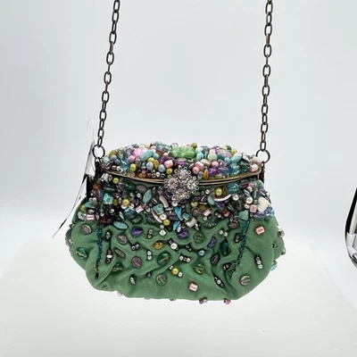 Mary Frances Bag Womens Green Beaded Jeweled Chain Shoulder Evening Purse Clutch - Image 1 of 4