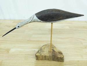 Vtg Hand Carved Wood Painted Sandpiper Bird Decoy Beach House Rustic Cabin Decor - Picture 1 of 11