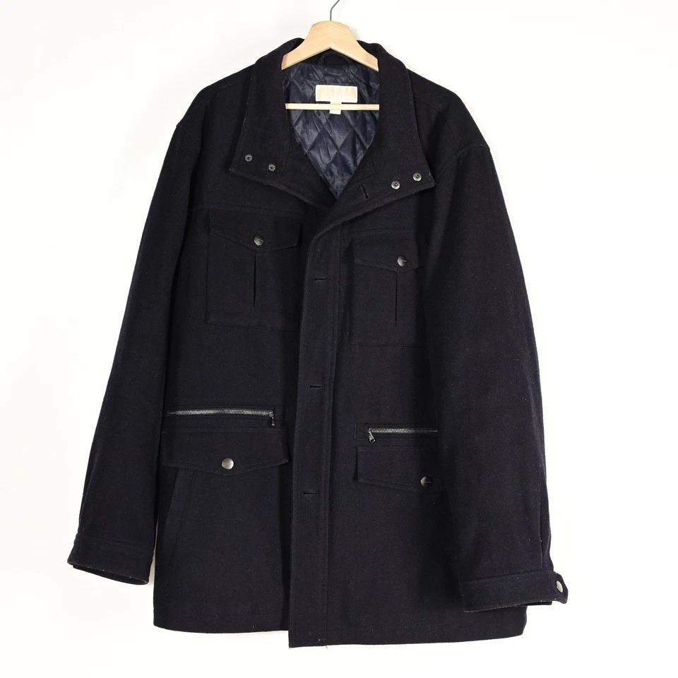 Chaqueta Michael Kors Para Hombre 2XT Azul Oscuro Manga Ling Lana Abotonada con Bolsillos Foto 1 de 4