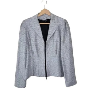 Lafayette 148 Black & White Textured Stripe Zipper Front Blazer Jacket Size 8 - Picture 1 of 14