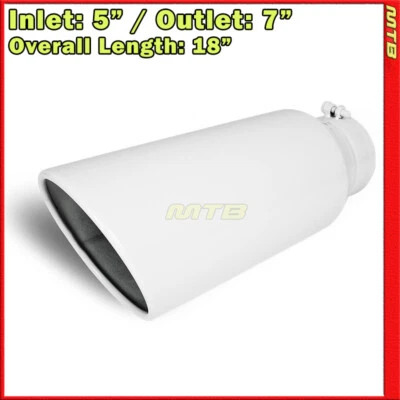 Universal Exhaust Tip Stainless Truck Angled White 18 inch Bolt-On 5 In 7 Out - Image 1 of 4