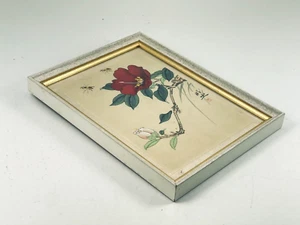 Carta seta vintage asiatica originale acquerello fiori camelia e api - Foto 1 di 7