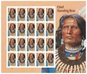 US Chief Standing Bear NDC/Imperf Sheet of 20 Stamps MNH 2023 Ships 19 May - Picture 1 of 1