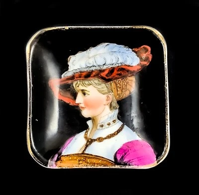 Antique 19C German KPM porcelain pin trinket dish miniature plaque portrait lady - image 1 of 4