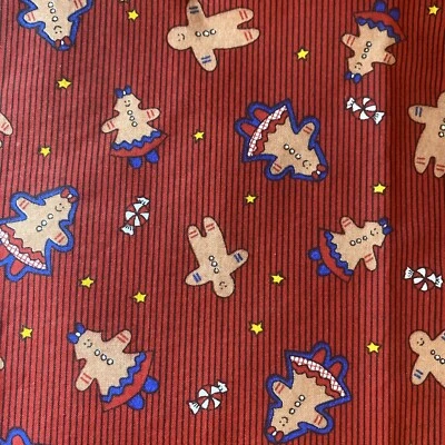 Studio B Cotton Fabric by Spectrix 1997 Red with Blue Stripes Gingerbread People - Image 1 of 3