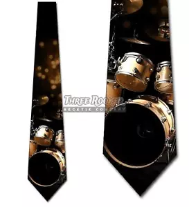 Golden Drums Tie Black Men's Music Rock Neck Ties Necktie Brand New - Picture 1 of 3