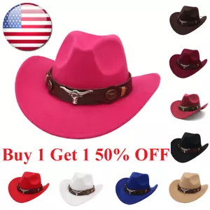 Wide Brim Felt Fedora Panama Cowboy Girl Hat Casual Jazz Cap for men women - Picture 1 of 14