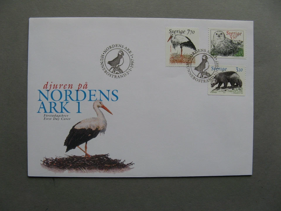 SWEDEN, cover  FDC 1997, bird owl stork - Image 1 of 1