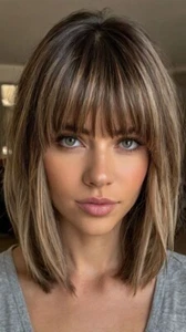 Ombre Ash Brown Highlight Bob Wig with Bangs 100% human Hair Wigs Lace Front Wig - Picture 1 of 4