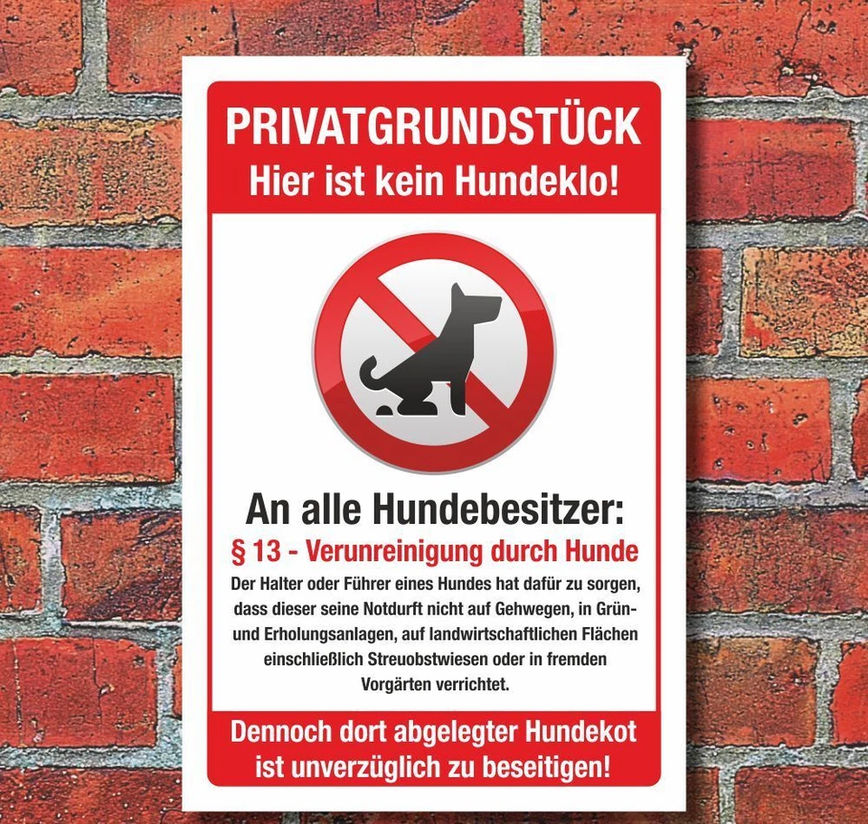 WERBEPUNKT. Schild Privatgrundstück Kein Hundeklo Haufen Kot Verunreinigung 3 mm Alu-Verbund