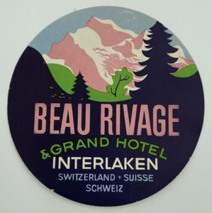 Etiqueta/pegatina de equipaje original vintage Beau Rivage Grand Hotel Interlaken Suisse - Imagen 1 de 2