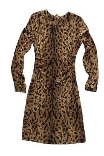 Abito donna TORY BURCH leopardato ghepardo stampa animalier 100% seta manica lunga XS