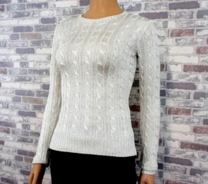 RALPH LAUREN BLACK LABEL DAMEN REINE SEIDE ABEND FEST PULLOVER WEISS SILBER S - Bild 1 von 11