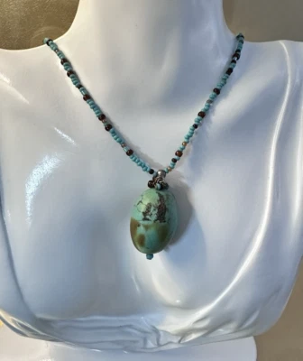 Vintage SUZANNE KALAN Turquoise Bead 925 Sterling Silver Seed Bead Necklace 19” - Image 1 of 4