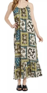 New KAREN KANE Safari Ruffle Hem Maxi Dress Patchwork Print Camisole Dress S NWT - Picture 1 of 7