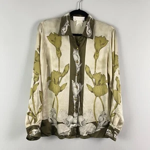 Camicia Escada Margaretha Ley seta floreale con bottoni taglia 34 US 4 piccola manica lunga - Foto 1 di 10