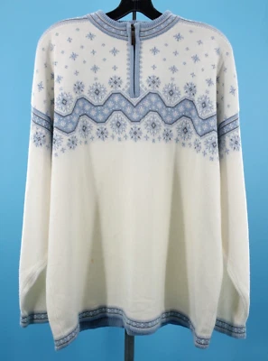 复古女式 90 年代 Y2K 白色和蓝色 Dale Of Norway 毛衣 XXL 1990 年代 2000 年代经典 — 第 1/4 张图片