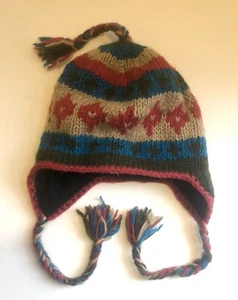 100% Wool Sherpa Hat D&Y Colorful Peruvian Nepal Style Warm Knit Thick Heavy - Picture 1 of 7