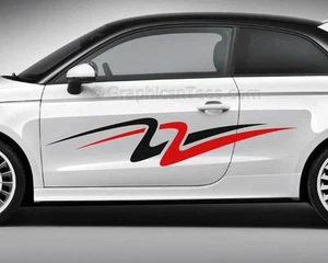 Car Body Stickers Custom Vinyl Racing Graphic Side Stripe Decal - 2 Colours - Picture 1 of 12