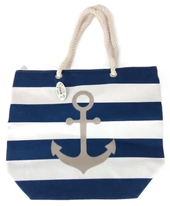 Anker Strandtasche gestreift Blau Weiß mit Seilkordeln Urlaub - Bild 1 von 4