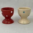 2 Polka Dotted Egg Cups Red with White & Creamy Yellow with Multicolor Dots