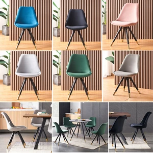 Velvet Dining Chairs Upholstered Seat & Back Metal Legs Dining Room - Picture 1 of 56