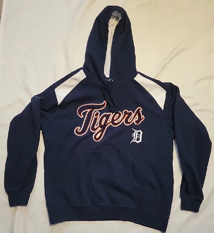 Detroit Tigers Hoodie Mens L Large Graphic MLB Baseball Sweatshirt Blue English Cover