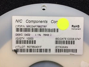 NRC04F7682TRF NIC RES Thick Film 0402 76.8K Ohm SMD T&R ROHS 9300 PIECES - Picture 1 of 1
