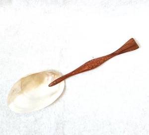 Cuchara grande de 9" con caparazón cuchara utensilio mango de madera para servir pescado caviar huevo fiesta - Imagen 1 de 17
