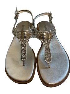 Michael Kors MK Plate Logo Silver Glitter Thong Sandal Women’s Size 7.5 - Picture 1 of 5