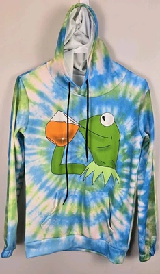 KERMIT THE FROG W Wine Tie Dye Hoodie Lightweight MED Cartoon Novelty Sesame St - Image 1 of 4