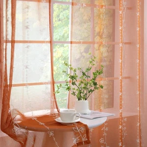 Sheer Fall Curtains 63 Inch Length Window Treatment Embroidered Floral Burnt ... - Foto 1 di 3
