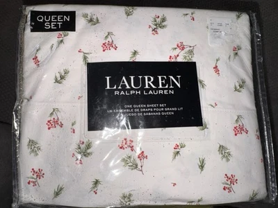 Juego de sábanas Ralph Lauren Queen Holly Berry MacKenzie Chic crema 4 piezas rojo verde pino Foto 1 de 3