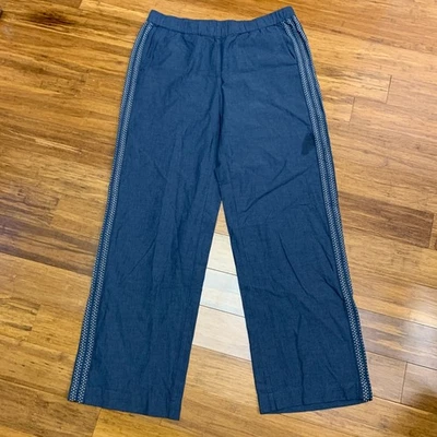 Pantalones de pierna ancha Jill Elements azul mezcla de lino para mujer talla M bordados nuevos con etiquetas Foto 1 de 4