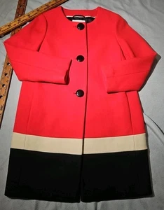 Chaqueta Kate Spade Mujer Talla 8 Rojo Agarrado Tricolor Lana Abrigo Botón Lujo  - Imagen 1 de 12