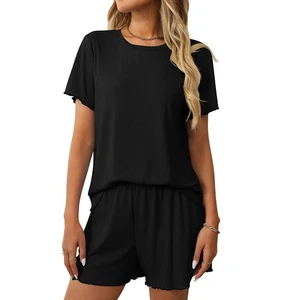 Summer casual striped pajamas set for women with shorts and short sleeve top - Picture 1 of 96