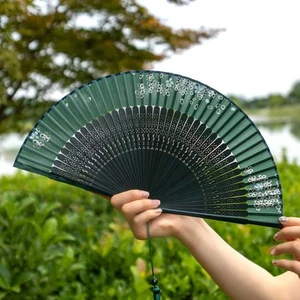 Ancient Cherry Blossoms Folding Fan Bamboo Rib Dance Hand Fan Summer - Picture 1 of 14