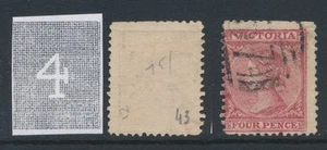 VICTORIA, 1863 4d. deep rose (wmk numeral 4), P12, SG110, cat GBP5 - Picture 1 of 1