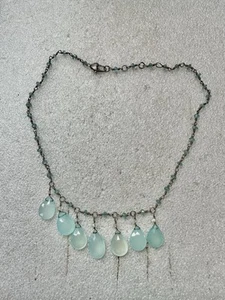 .925 Sterling & Faceted CHALCEDONY tear Drop Dangle 16” Necklace - Picture 1 of 11