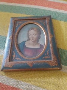 Antica Stampa Del 1947 Con Cornice Legno Madonna Del Cardellino Di Raffaello Con - Foto 1 di 12