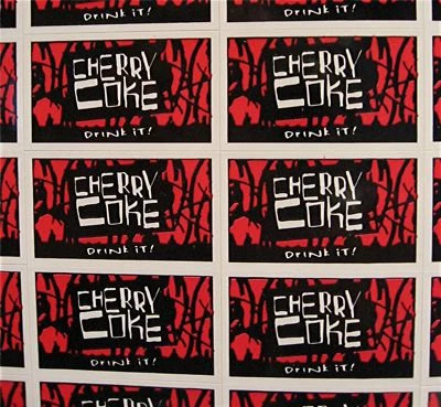 44 Cherry Coke Soda Stickers Coca Cola USA Adv Sheet - Image 1 of 2