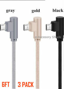3x 90 Degree Angle 6FT Fast Charge Micro USB Cable Rapid Power Cord Charger L