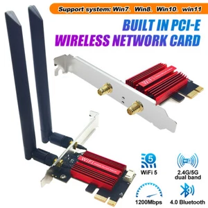 WiFi 5 PCI-E Wireless Adapter 2.4G/5GHz Network Card AC1200 Dual Band 802.11AC - Picture 1 of 15